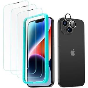 ESR for iPhone 14 Screen Protector Set, 3 Tempered-Glass Screen Protectors and 1 Set of Camera Lens Protectors, Smooth Rounded Edges, Full-Coverage Military-Grade Protection, Scratch Resistant