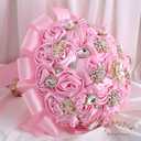 6.3" Pink Bridal Wedding Bouquet Round Bling Brooch Bouquet Throw Toss Artificial Rose Flower Bunch for Bride Bridesmaid Wedding Quinceanera