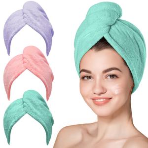 Hicober Microfiber Hair Towel, 3 Packs Hair Turbans for Wet Hair, Drying Hair Wrap Towels for Curly Hair Women Anti Frizz (Pink,Purple,Green) (Large)
