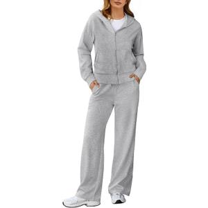 MEROKEETY Women's 2 Piece Outfit Hoodie Sweatsuit Sets Fall Zip up Lounge Sweatpants Tracksuit (Medium, Heathergrey)