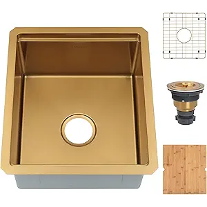 Gold Bar Sink Undermount,Small Bar Sink 18 X 18 inch,Stainless Steel Bar Prep Sink