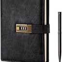 WEMATE Diary with Lock, A5 PU Leather Journal with Lock 240 Pages, Vintage Locks Journal Password Notebook with Pen, Locks Diary Planner Organizer for Men and Women, 8.6x5.8in Black