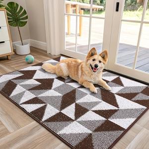 OLANLY Large Door Mat Indoor Entrance Washable 48x32, Odor-Free Low-Profile Front Back Geometric Doormat, Absorbent Resist Dirt Entry Carpet, Easy to Clean Sturdy Floor Mats for Entryway, Dark Brown