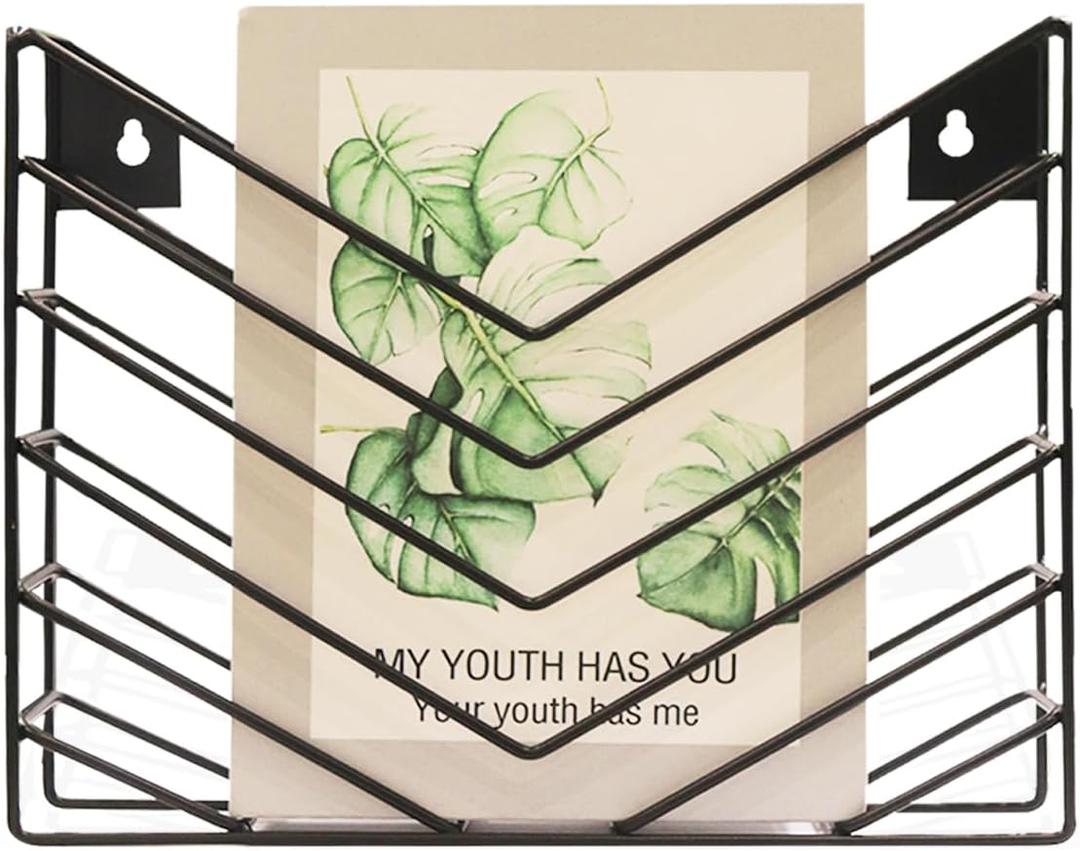 CROISSANT Black Wall Mounted File Organizer,Metal Magazine Basket, Concave Wall Mounted Magazine Rack, Suitable for Hanging File Folders for Office Living Room (Black, 1 Pack)