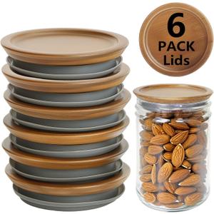 6 Pcs Wooden Lids for Regular Mouth Mason Jar, Inner diameter 2.13in, Regular Mouth Jar Lids Made Of Acacia Wood for Mason Jars With Airtight Silicone Seal, For Storing Items(Brown, Excluding Jars)