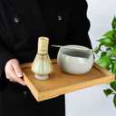 Artcome Matcha Tool Set - Complete Kit with Matcha Bowl with Spout, Bamboo Whisk, Tea Scoop, Whisk Holder, Scoop Holder, Tea Cloth & Powder Strainer, Golden Glaz