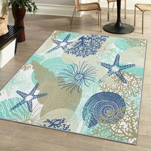 Tritard Coastal Area Rugs Nautical Beach Themed Non-Slip Machine Washable Rugs Modern Floor Carpet for Living Room Bedroom, 8x10, Navy (C1)
