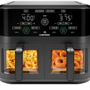 CHEFMAN 6 Quart Dual Basket Air Fryer Oven with Easy View Windows, Sync Finish, Hi-Fry, Auto Shutoff, 2 Independent 3Qt Nonstick Dishwasher Safe Frying Baskets, Digital Double Air Fryer - Black