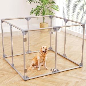 Clear Acrylic Dog Playpen, 8 Panels 29.5 Inch Tall Indoor Pet Play Pen with Door, Transparent Puppy Fence for Small Dogs, Dog Fence Crate Kennel Whelping Cage