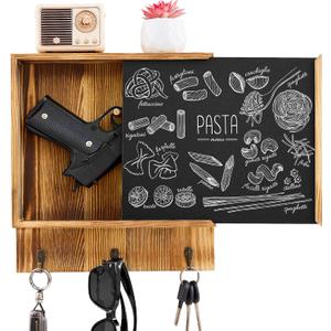 Hidden Gun Storage, Hidden Gun Safe for Pistols with 3 Metal Hooks, Wooden Picture Frames for Handgun, Hidden Storage Gun Safe Home Furniture, Concealment Furniture Storage, Rustic Brown