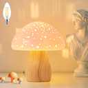 BOHON Mushroom Lamp - Ceramic Bedside Table Lamp for Bedroom Nightstand, Vintage Cute Small Night Light with LED Bulb Included, Pink Home Decor for Girls Living Room Kids Desk, Light Pink