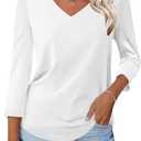 KTILG Women's V Neck T Shirts 3/4 Sleeve Blouse Summer Tops Dressy Casual Solid Basic Tees