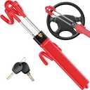 Car Steering Wheel Lock - Heavy Duty Anti-Theft Steering Wheel Lock for Car SUV Truck, Double Hook Design Steer Wheel Lock with 2 Keys, Universal Fit Car Lock Steering Wheel Security,Red