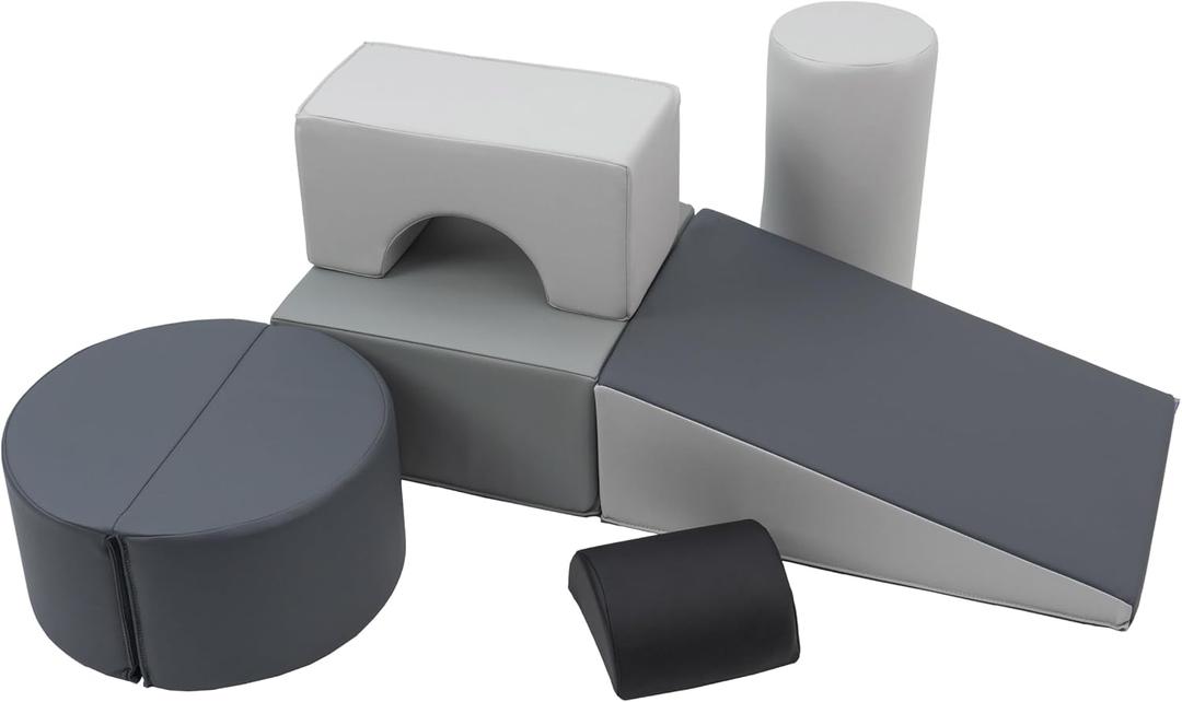 FDP SoftScape Playtime and Climb Multipurpose Playset for Infants, Toddlers 10m-2yrs Climber and Block Play, Learn Gross Motor Skills at Home or Daycare (6-Piece) - Gray/Light Gray, 12364-GYLG, Medium