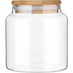 17.6 fl oz Glass Storage Containers With Lids, Candy Jar, Food Storage for Kitchen Counter, Pantry, Decorative Container for Coffee, Sugar, Tea, Cute Glass Jar (Bamboo 17.6 FL OZ)