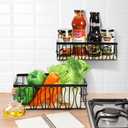 DEAYOU 2 Pack Small Metal Wire Basket, Wall Mounted Hanging Storage Bin with Wooden Base, Nesting Bathroom Organizer Tray for Toilet Paper, Napkin, Guest Towel, Kitchen, Pantry, 2 Size, 11" and 10"