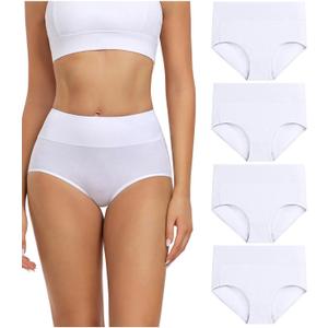 Wirarpa Women's Cotton Underwear High Waisted Ladies Panties Full Coverage Briefs 4 Pack (XX-Large, White - Set 23)