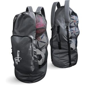Soccer Ball Bag for Basketball, Volleyball & Football | Large Drawstring Ball Bags Mesh | Heavy-Duty Soccer Ball Bags for Coaches | Equipment Bag w/Shoulder Strap | 37" x 17" (Grey Black)