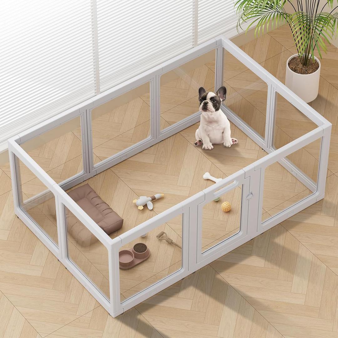 Clear Acrylic Dog Playpen Indoor Pet Pen, 24" H, Grey, 10 Panels
Open View, Tool-free Setup, DIY Shapes, Versatile Use & Easy Cleaning Pen, Clear Dog Playpen for Small Dogs, Cats & Puppies