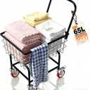 PYY Wire Laundry Cart - 2 Bushels Heavy Duty 7/8" Wire Laundry Basket with Wheels & Handle, 130LBS Load Capacity, 5-Inch Lockable Rolling Wheels, Anti-Rust Finish, Rubber Bumpers, Black 65L