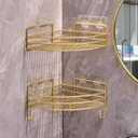 Corner Shower Shelves with 4 Hooks, 2-Tier Stainless Steel Bathroom Shower Organizers, Wall Mounted Caddy Shelves No Drilling with Adhesive, Triangle Storage Shelf for Toilet, Dorm and Kitchen, Gold