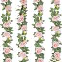 TELDRASSIL 4Pcs(26 FT) Artificial Rose Vine Fake Flower Garland Fake Silk Rose Hanging Vine for Wedding Party Background Arch Garden Background Decoration (Pink)