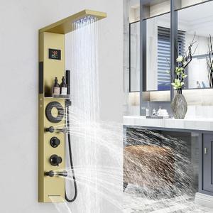 RUMOSE Brushed Gold Shower Panel Tower System, 5-Mode Shower Faucet Set
