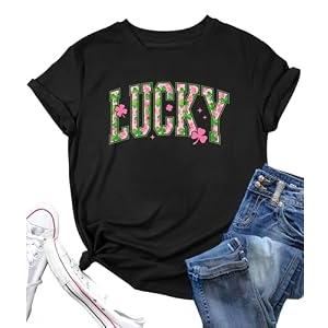 LAZYCHILD St Patricks Day Shirt Women: Lucky Shamrock Tshirt Saint Patricks Day Green Clover Short Sleeve Tops M