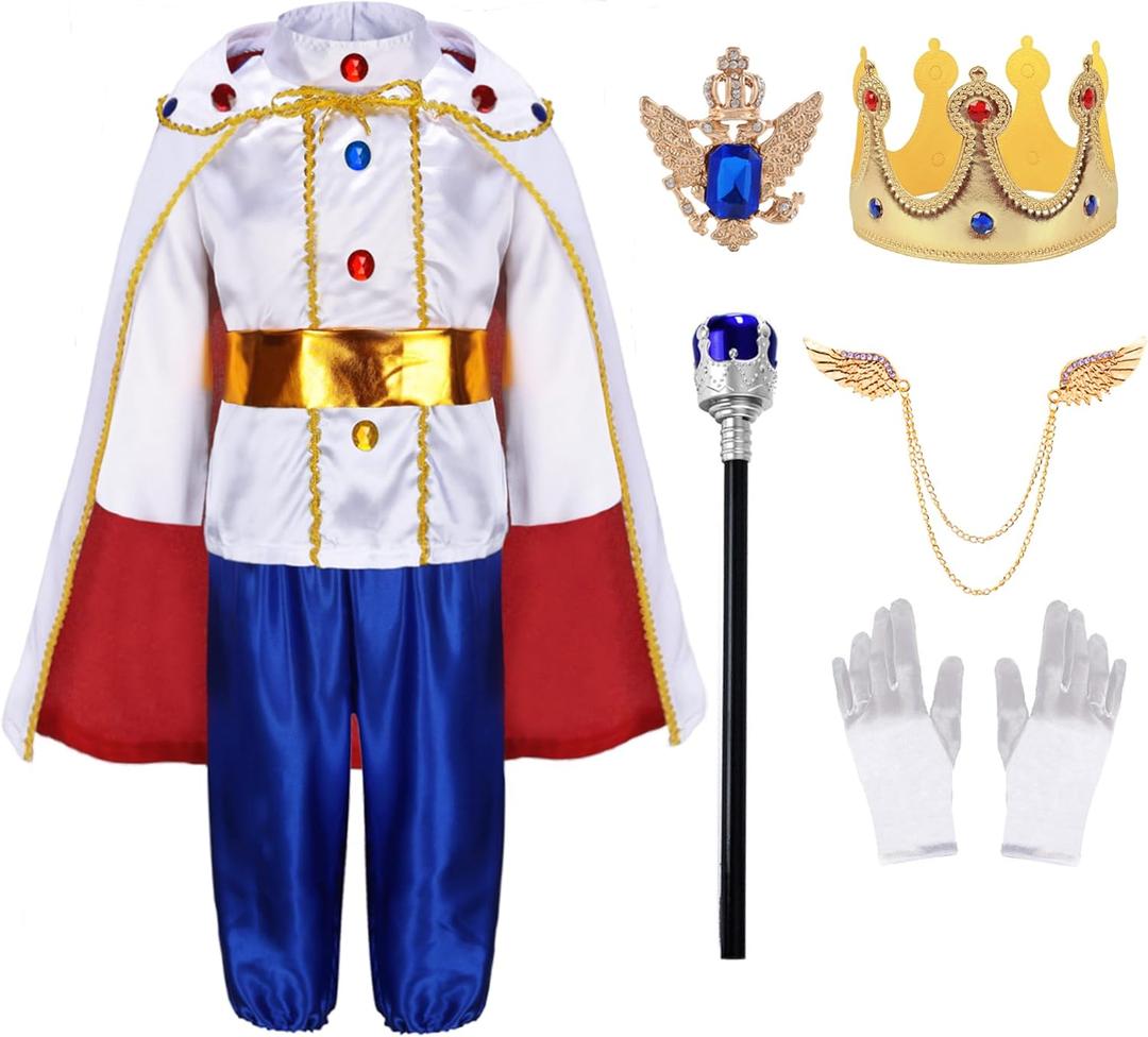 King Prince Charming Costume for Boys Kids Medieval Cosplay Dress Up Royal Outfits (3-4 Years, White)