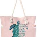 Beach Bags for Women Large Waterproof Beach Travel Tote Bags Sandproof Swim Pool Bag Canvas Zipper Big Tote (Sea Turtle,Pink)