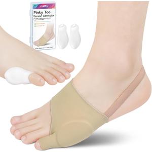Tailors Bunion Corrector, 1 Pair Bunionette Sleeves with Built-in Gel Pads Cover Guard for Pinky Toe Pain Relief, Non-slip Strap, Soft and Breathable, Includes 2 Tailor's Bunion Corrector Pads (Beige)