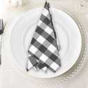 Napkins 100% Cotton Set of 4 Decorative Cloth Napkin Gingham Buffalo Check Plaid Washable Dinner Napkins for Holiday, Dinner, Wedding, Baby Shower & Dining - Grey White (18X18)
