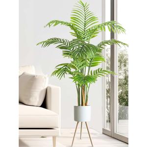 Yatmung Faux Trees Indoor with White Planter - Tall Artificial Plants Indoor - Fake Large Floor Plants for Home Decor Indoor - Office, Living Room - Tropical Areca Palm Plant in Pot - 5FT Fake Plants (Pure White)