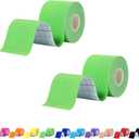 Pro Synthetic Kinesiology Tape 2 Rolls, Athletic Sports Tape for Muscle Joint Support, Pain Relief for Knee Elbow Wrist Ankle, 2 in x 16.4 Ft, Green