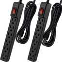 Power Strip Surge Protector 6 FT - 6 Outlets Surge Protector, 1875W/15A 90 Joules, Overload & Surge Protection, Wall Mount for Home Office, ETL Listed Black, 2 Pack