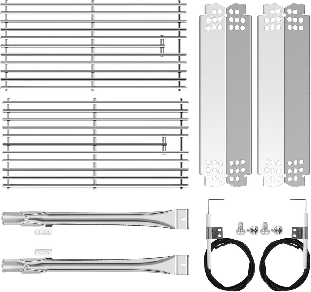 Stainless Cooking Grate,Heat Shield and Burner Kit for Nexgrill Replacement Parts 4Burner 7200830H 7200830H,7200888N,7200888,7200864,7200896B,for Uniflame,Kenmore,Nexgrill 4&5Burner Gas Grills
