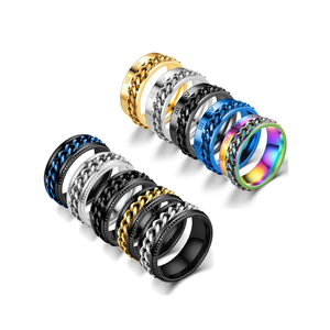 MOZAKA 10 Pcs 8mm Stainless Steel Ring Spinner Fidget Band Chain Rings for Men Women Polished Wedding Cool Ring, Size 8