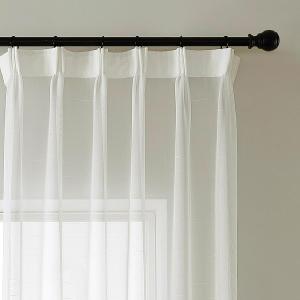 White Sheer Curtains 90 Inches Long 2 Panels, 54 Inches Width, Adjustable Pinch Pleat Drapes with Hooks, Linen Textured Voile Semi-Transparent Curtain for Bedroom and Living Room