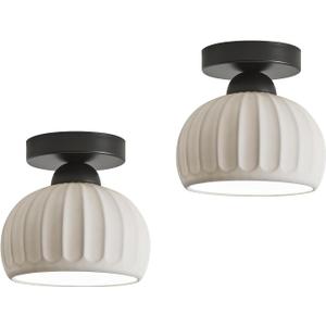 Fetason 2 Pack Ceramic Black Semi Flush Mount Ceiling Light Vintage Hallway Light Fixtures, Modern Small Ceiling Mount Light Lamp for Hall Kitchen Entryway Passway Porch Foyer