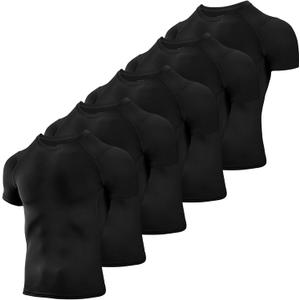 Niksa Men's Compression Shirts 3/5 Pack,Short Sleeve Athletic Compression Tops Cool Dry Workout T Shirt (Medium, Dark Black)