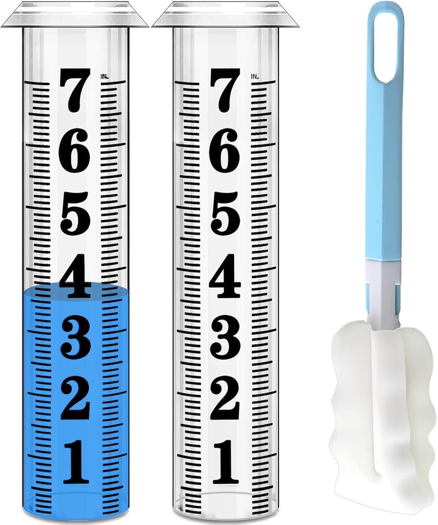 Rain Gauge Replacement Tube, Accurate Rain Gauges Outdoors Best Rated, 7" Capacity Plastic Rain Gauge Tube Replacement for Yard & Garden, Water Gauge for Rain, 2 Rainfall Meter Tube with 1 Clean Brush