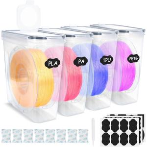 Filament Storage Box Kit- 4 Pack Filament Container with Desiccant & Reusable Label for 3D Printing Filaments Storage Box Sealing and Protection Waterproof and Dustproof 4.0L