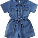 Summer Toddler Girl Jumpsuit Shorts Little Girl Overalls Clothes Baby Jean Romper Jumpsuit One Piece Outfit (Blue, XS)