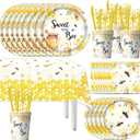 141Pcs Sweet As Can Bee Theme Party Supplies Tableware Set Bee Baby Shower Decorations for Birthday and more Serve 20 Guests