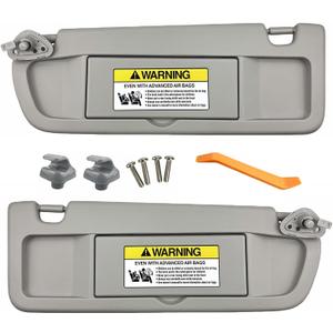 Pair of Left and Right Sun Visors with Clips and Screws for Honda Civic 2006 2007 2008 2009 2010 2011 (Warm Gray)