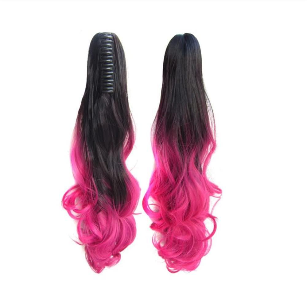 21" Ponytail Extension Claw Curly Wavy Clip in Hairpiece Wavy Ponytail Hair Extensions Long Pony Tails for Women (1PC Black Peachpink)