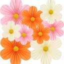 Pink and Orange Party Decorations Paper Flowers Decorations for Wall Classroom Paper Fans Floral Backdrop Flower Wall Decor Pack of 9 Pink Orange