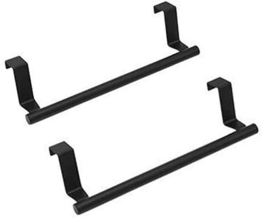 szhdxsy 2pcs Stainless Steel Over Door Towel Rack, Over Kitchen Cabinet Door Towel Bar Holder for Hand,Door Towel Racks with Hooks for bathrooms and Kitchens, Black (9)