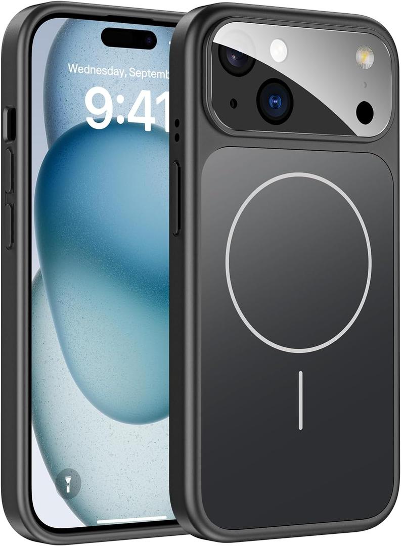 TOBOVON for iPhone 15 Case with Camera Lens Protector, Compatible with MagSafe, Slim Matte Magnetic Shockproof Phone Cover for iPhone 15, Black