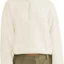 Womens Fleece Sweatshirts Cropped Half Zip Fuzzy Warm Sherpa Pullover Varsity Jackets with Zipper Pockets (Small, Beige)